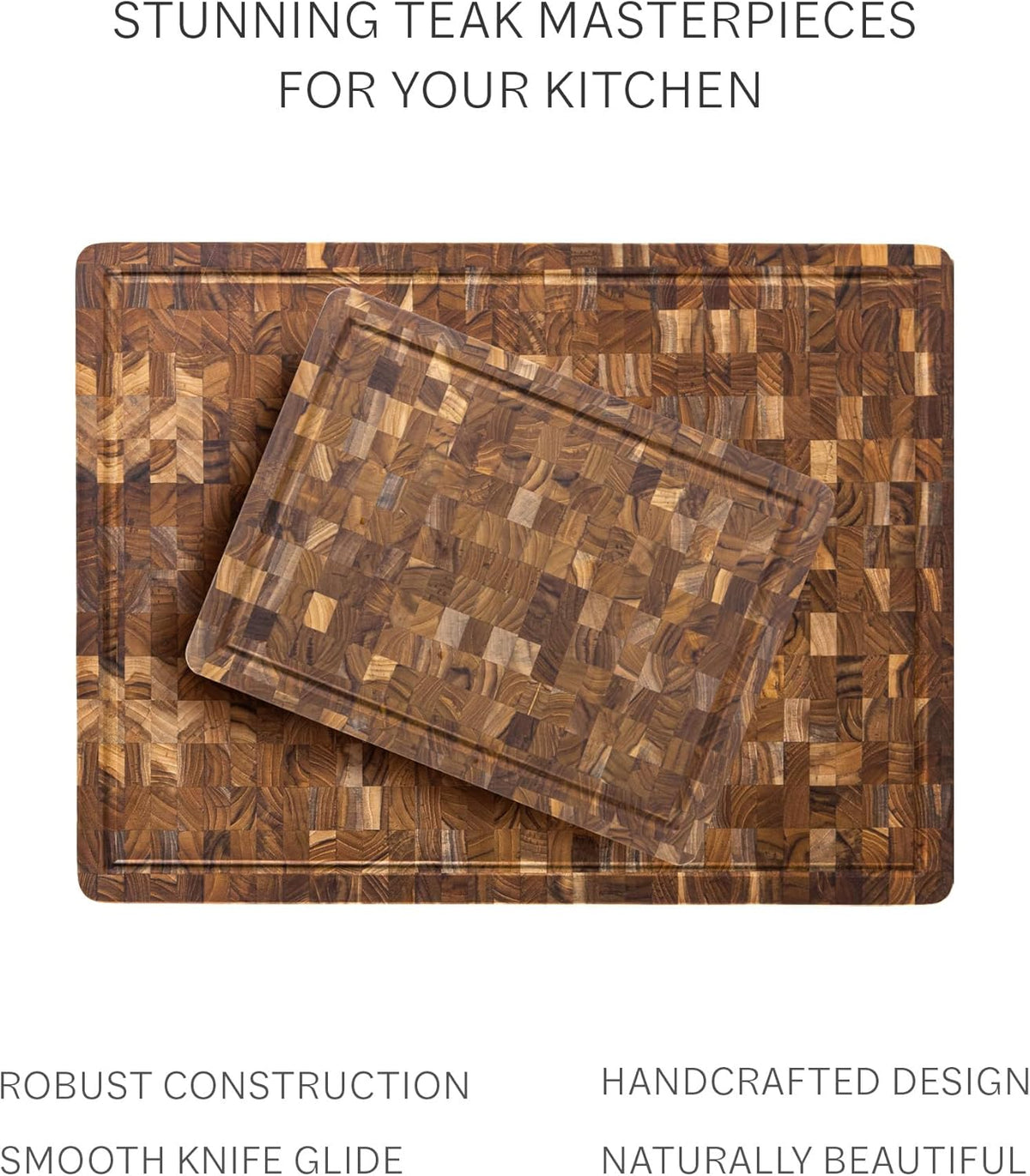 Teakhaus Butcher Block Carving Board - Extra Large Reversible Wooden Cutting Board with Juice Groove and Grip Handles - Teak End Grain Wood - Knife Friendly - FSC Certified