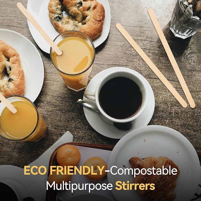 150 Count Bamboo Coffee Stirrer - Disposable 5.5 inches Long Wooden Stir Sticks for Coffee and Cocktails - Smooth, Splinter-Free Beverage Mixers - Ideal for Cafe, Bars and Drink Stations