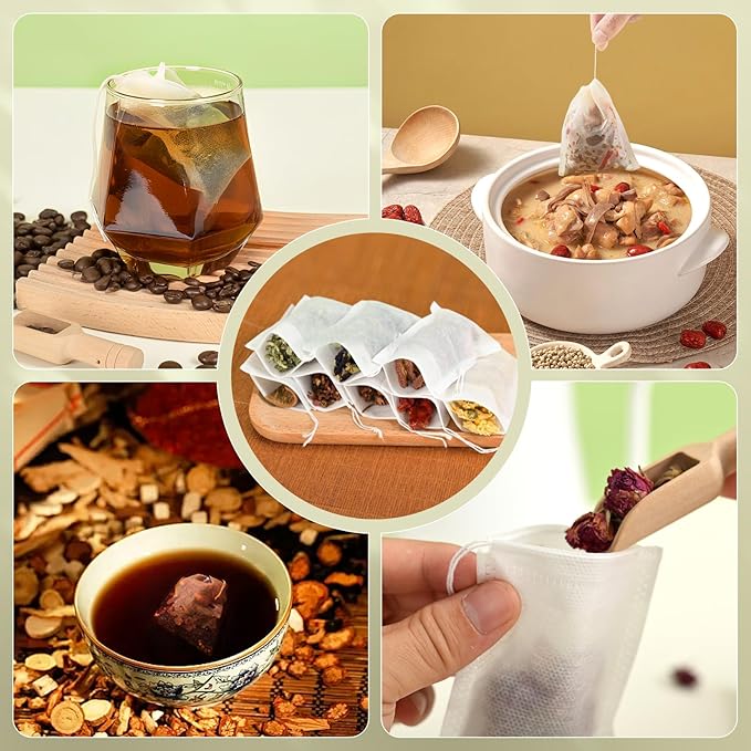 300Pcs Disposable Tea Bags for Loose Leaf Tea, Empty Tea Filter Bags with Cotton Drawstring, Fillable Tea Infuser Sachets for Loose Tea, Coffee, Herb, Spice and More (3.54"x 2.75")