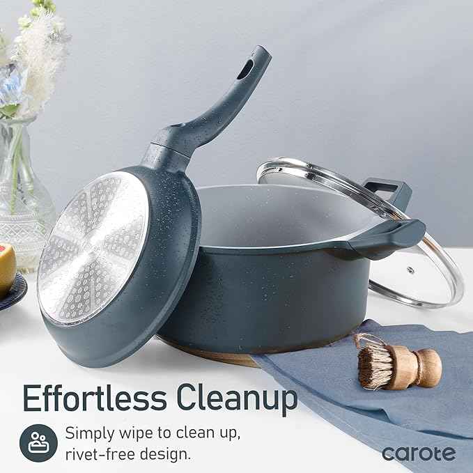 CAROTE 14 Pcs Ceramic Cookware Set, Pots and Pans Set Non Stick with Ceramic Coating, Induction Kitchen Sets
