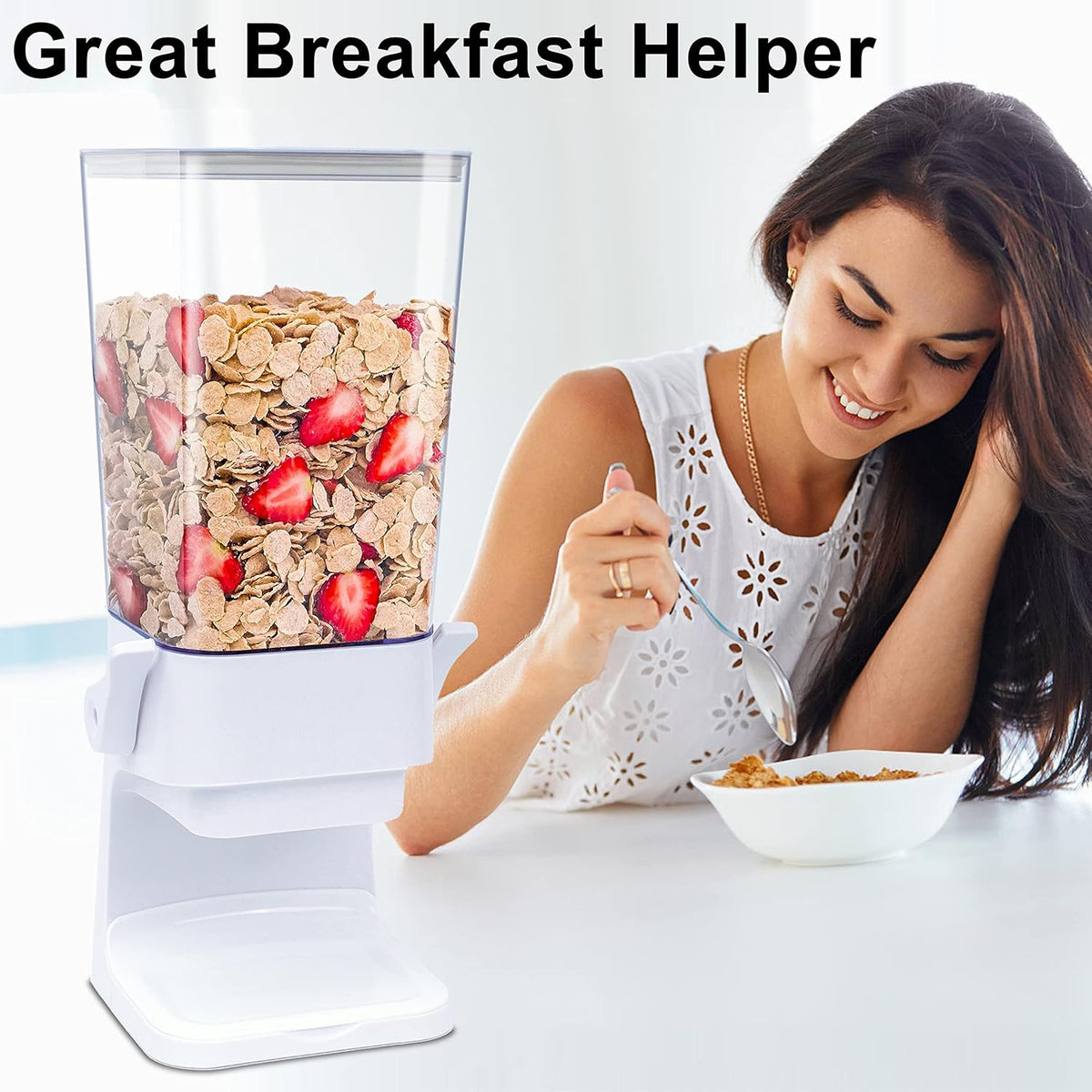 Cereal Dispenser Countertop 2Pc, Cereal Containers Storage, 5L Organization and Storage Containers for Kitchen, Dry Food Dispenser for Rice, Grains, Nuts, Snack,Oatmeal, Pet food, White