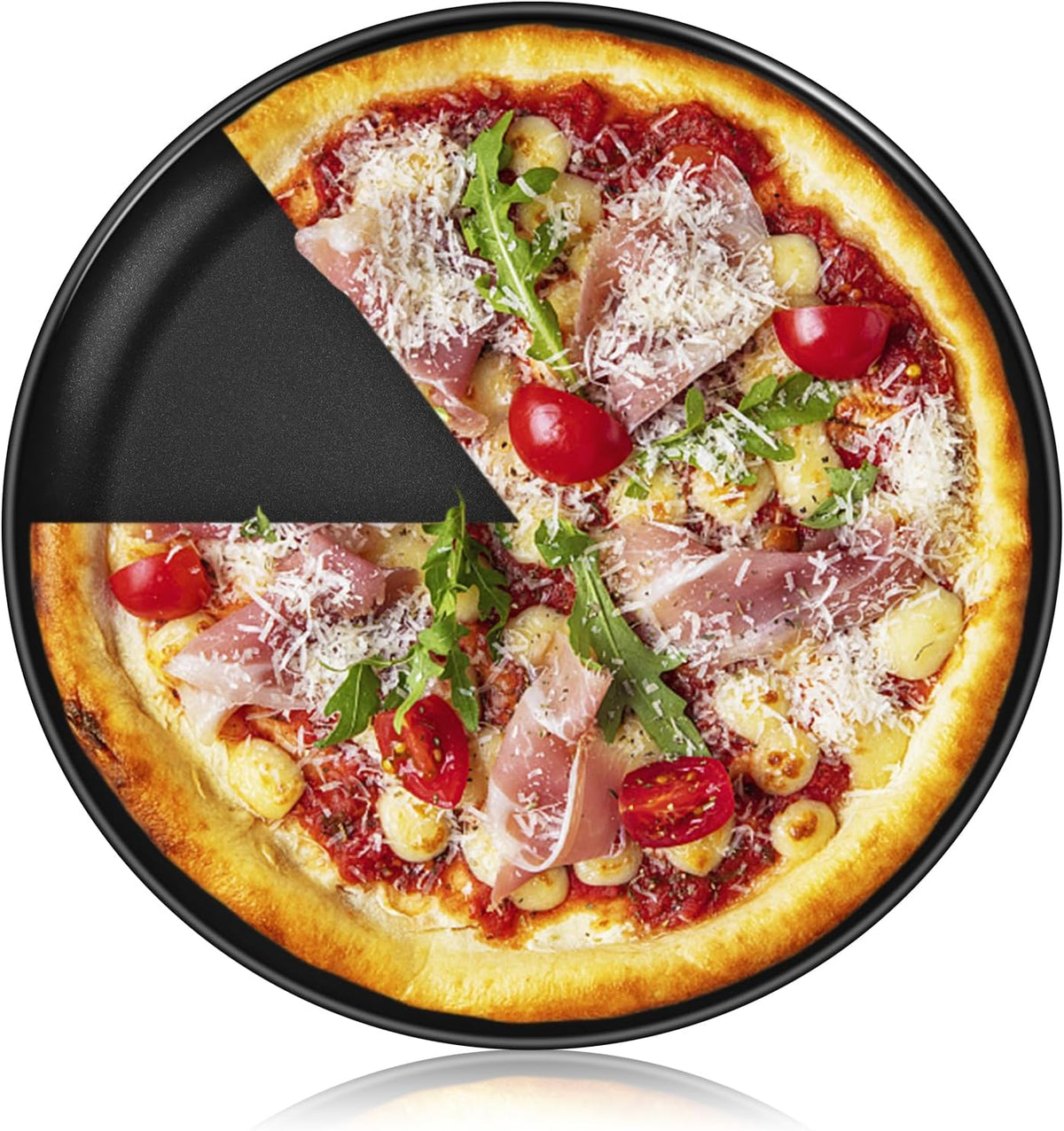P&P CHEF Pizza Pan Bakeware for Home Kitchen, Stainless Steel Pizza Tray for Baking Pizza, Healthy & Reusable & Easy Clean, Oven & Freezer Safe, 10 Inch & Black