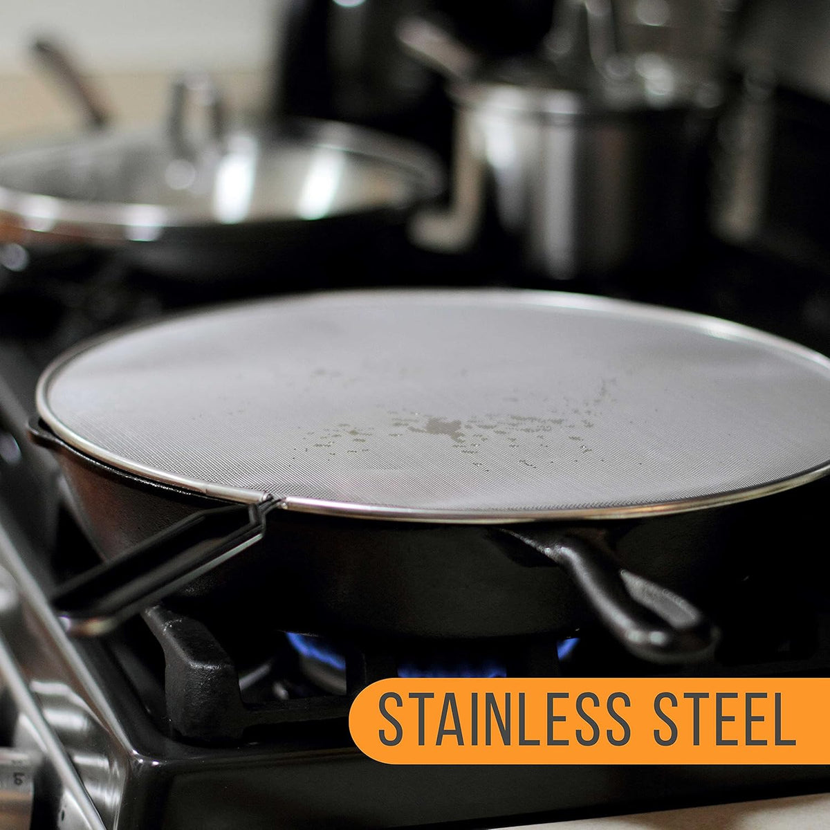 U.S. Kitchen Supply 3-Piece Stainless Steel Splatter Guard Set 13" Fine Mesh Cover, Grease & Oil, Splatter Screen for Frying Pan, Cooking Pots, with Comfort Grip Handles