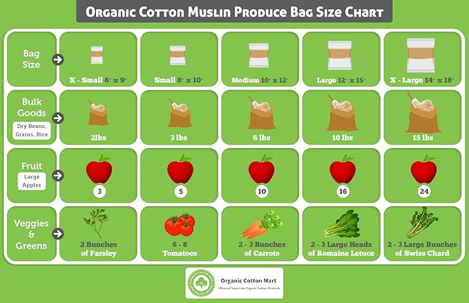 Muslin Produce Storage Bags - Almond Milk Bags - Reusable grocery bags cotton drawstring - Candy Bag - Breathable Muslin Organic Cotton Reusable Produce Bags - Set of 3 (3, Medium - 10"x12")