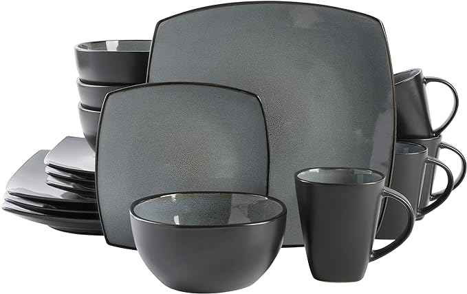Gibson Elite Soho Lounge Square Reactive Glaze Stoneware Dinnerware Set, Service for 4 (16pc), Eclipse