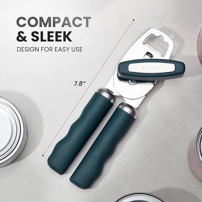 Zulay Kitchen Heavy Duty Stainless Steel Can Opener Manual with Bottle Opener - Rust Proof Manual Can Opener With Turn Knob & Soft Grip Handles