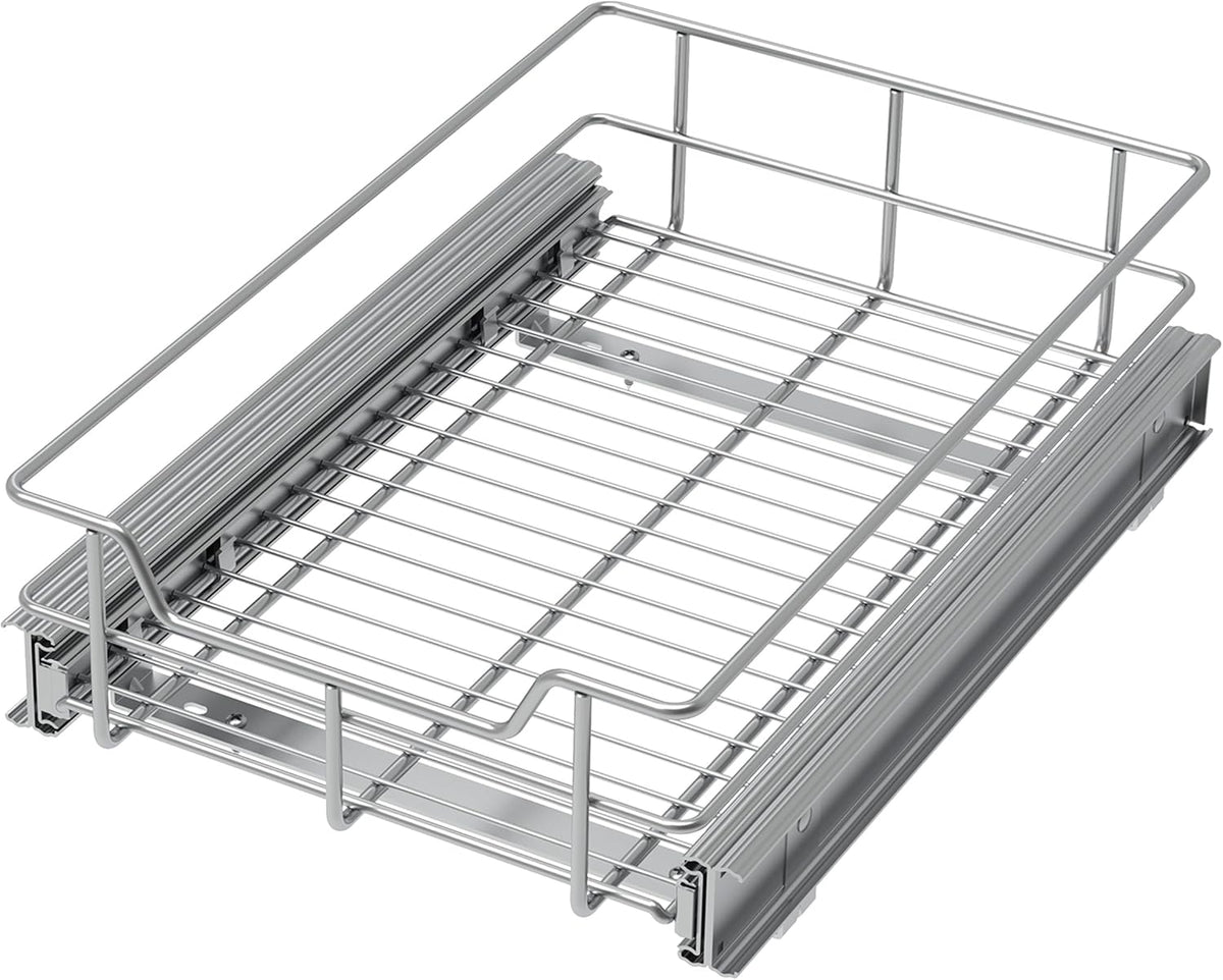 Pull Out Cabinet Organizer 11" W X 17" D, Slide Out Drawers For Kitchen Organizers and Storage, Pull Out Drawers For Cabinets Capacity Heavy Duty Caddy, Cabinet Shelves Chrome-Plated, Bathroom Pantry