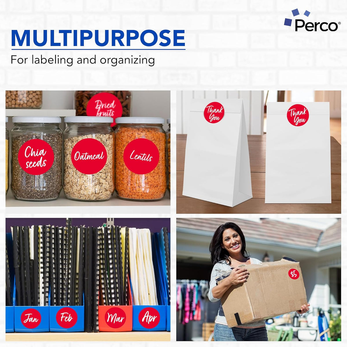 Perco Red 3-Inch Round Circle Dot Sticker Labels with Easy Peel Perforation - 500 Labels per Roll - Strong Adhesion, Vibrant Colors for Organizing, Crafting & More - Made in USA