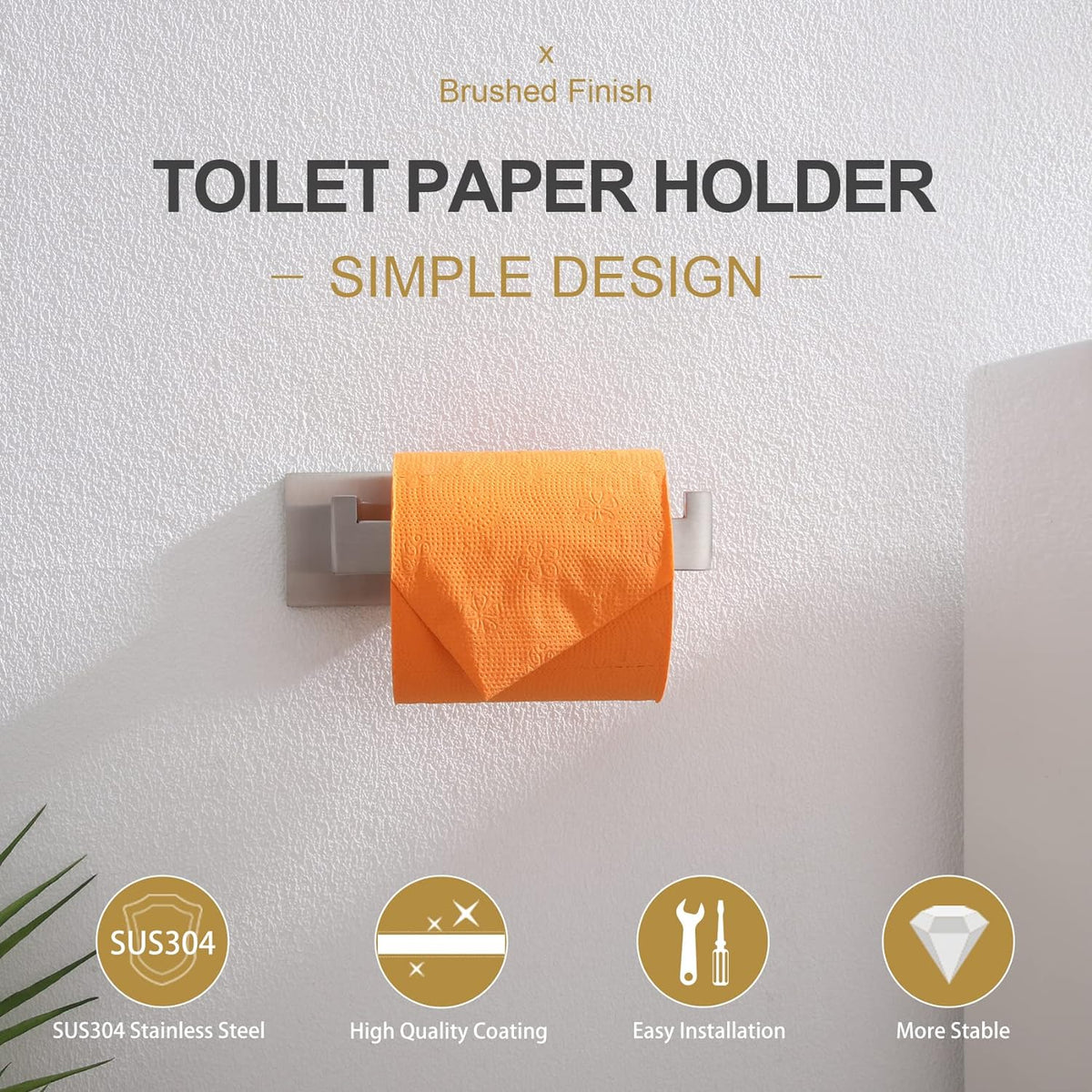 KOKOSIRI Toilet Paper Roll Holder Brushed Nickel Toilet Paper Holder Stainless Steel for Kitchen Bathroom Dispenser Wall Mounted, 2 Pack, B2003BR-P2