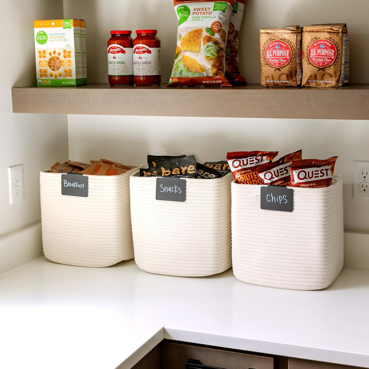 NaturalCozy 13 Inch Cube Storage Bins Cotton Rope Woven Baskets for Organizing 3-Pack | 13 x 13 Storage Cubes | Fabric Square Storage Baskets for Shelves Organizer, Kids Toy Bins, Closet Baby Nursery