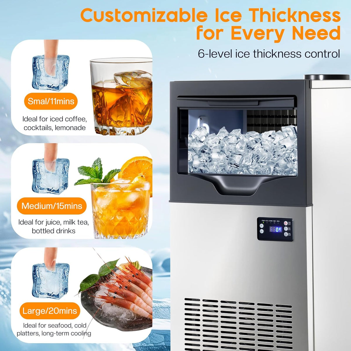 Albott Commercial Ice Maker with 2 Way Water Inlet, 150lbs/24H Freestanding ice Machine Countertop with 24lbs Storage Capacity, Self Cleaning for Home/Bar/Restaurant