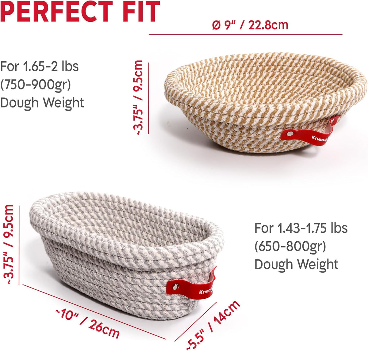 KneadAce Sourdough Starter Kit – 34oz Starter Jar, 2 Cotton Rope Banneton Proofing Baskets, Magnetic Bread Lame for Scoring – Gift for Bakers & Complete Sourdough Bread Baking Set