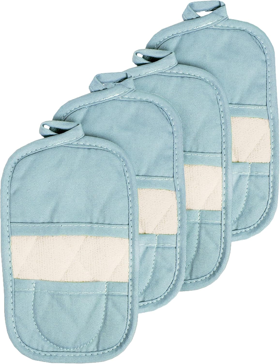 Ritz Premium Pot Holders & Heating Pads (4-Pack), 8.5" x 5.5", Heat Resistant, 100% Cotton Terry-Looped Pocket, for Kitchen and Barbeque, Dew