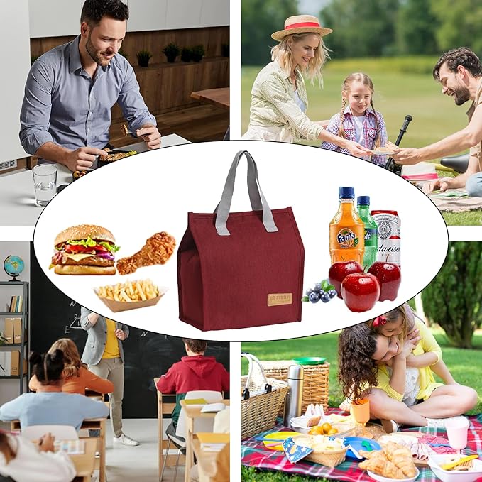 Lunch Bag for Women/Men,Waterproof Reusable Portable Lunch Tote,Lunch Box Bag.Thermal Cooler Bag Ideal for Work/Party/l/Travel/Picnic(Light Red)