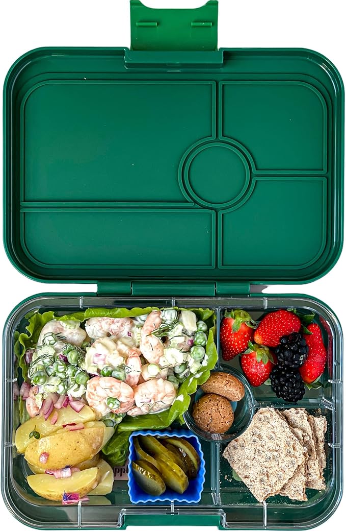 Yumbox Tapas 4-Compartment Bento Lunch Box, Large Size, Perfect for Sandwiches, Eco-friendly, Leakproof (Greenwich Green- Race Cars Tray)