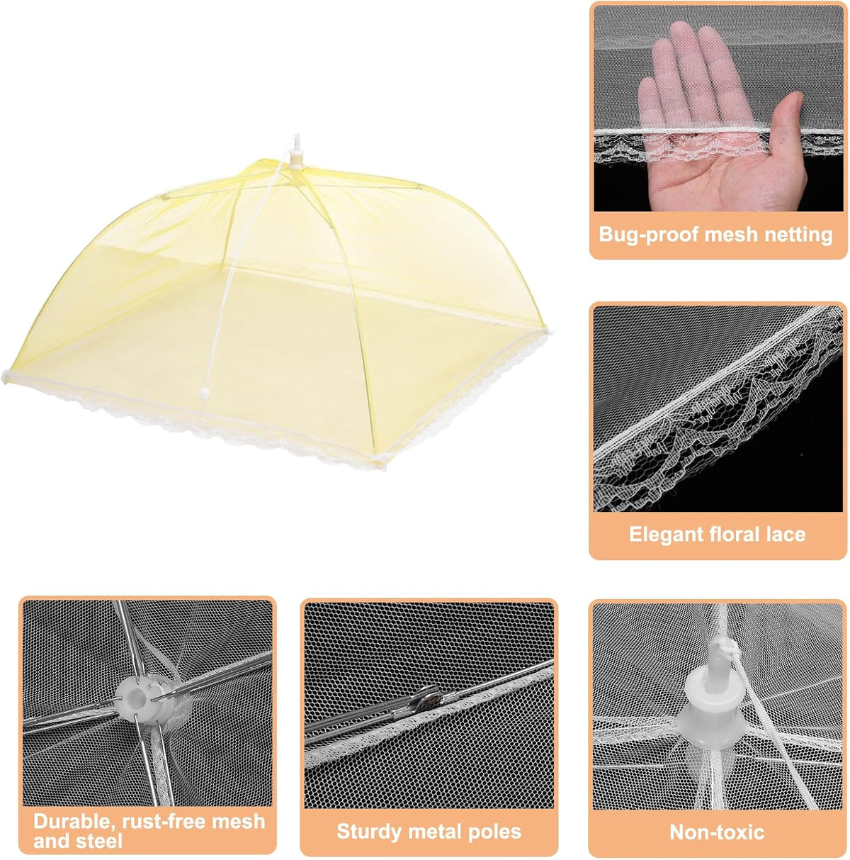 uxcell 3 Pcs Large and Tall Food Covers 17" Mesh Food Covers for Outdoors Collapsible Food Protector Covers Tent for Parties Outdoor Picnics BBQs, Yellow