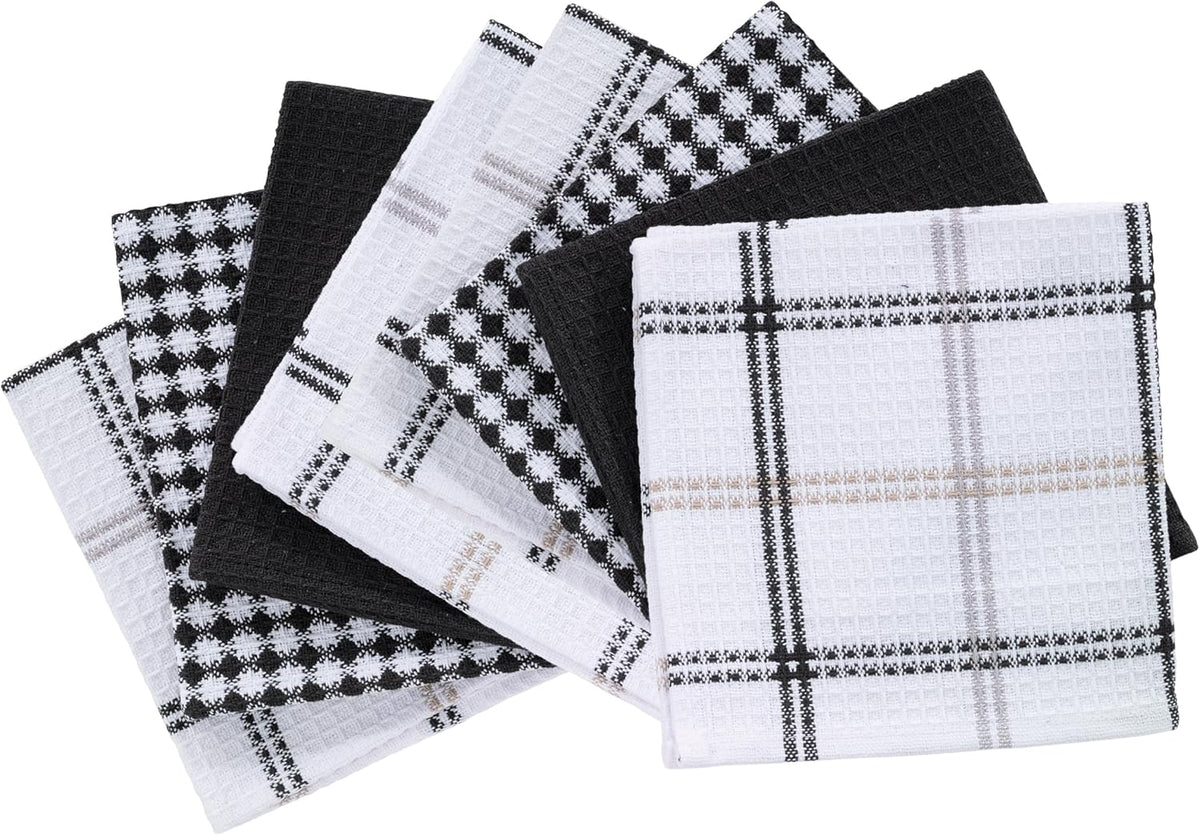 T-fal Premium Waffle Dish Cloths (8-Pack), 12"x13" Highly Absorbent, Super Soft Long Lasting 100% Cotton Flat Waffle Dish Towel for Washing Dishes, Neutral