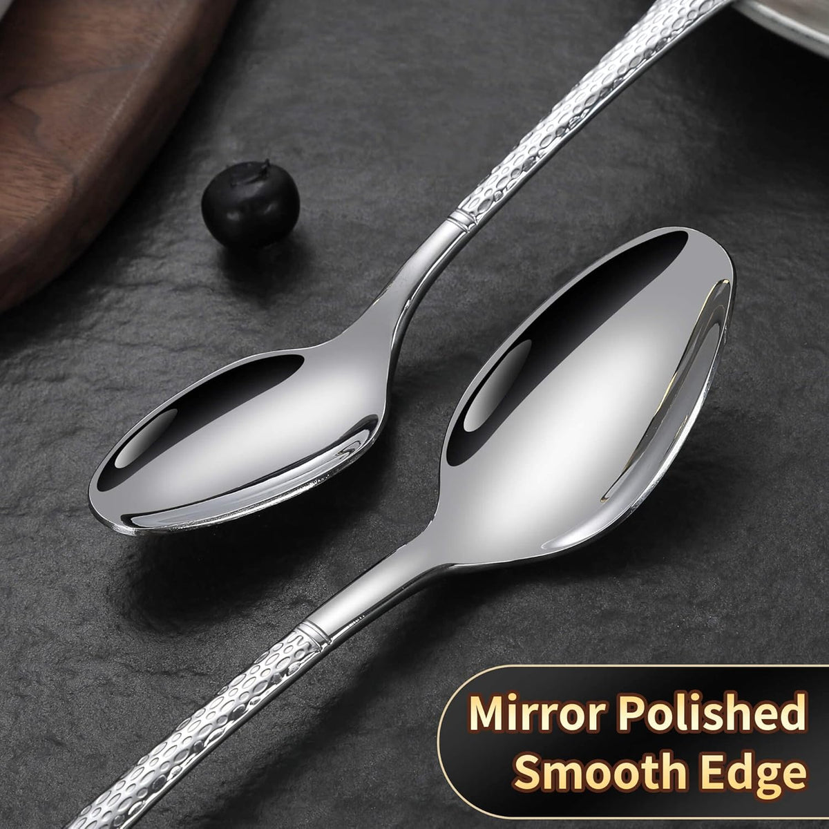 Hammered Silver Silverware Set for 8,Stainless Steel 40-Piece Modern Cutlery Set,Mirror Polished Heavy Duty Flatware Set Utensil Set,Knives Spoons and Forks Set,Dishwasher Safe