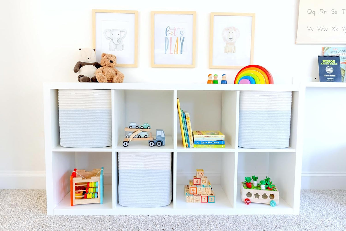 NaturalCozy 13x15x13 Kallax Storage Cubes Bins, 3 Pack | Cotton Rope Cube Storage Bin Woven Baskets for Organizing | Kallax Insert Storage Baskets for Shelves Organizer, Kids Toy, Closet Baby Nursery
