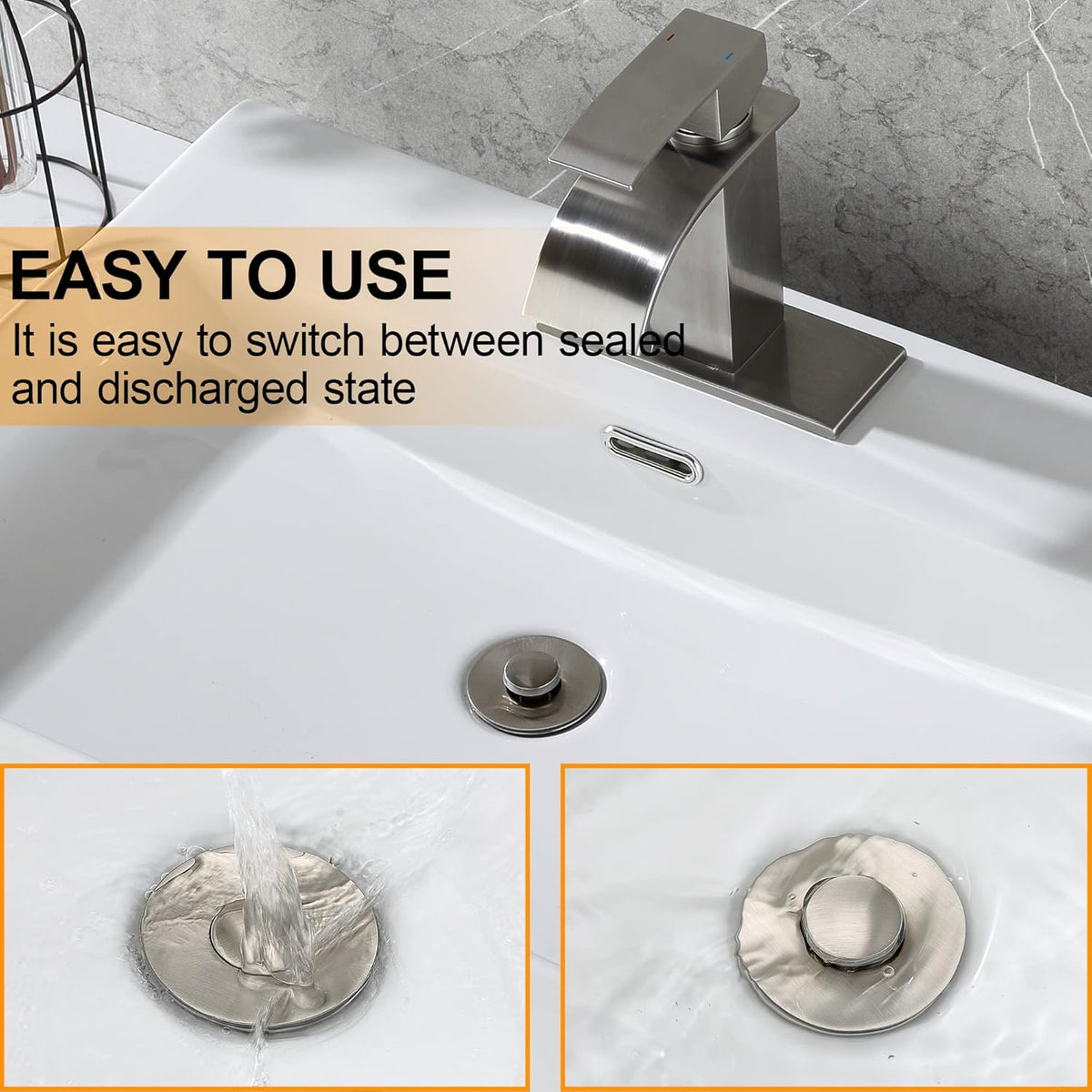 Bathroom Sink Drain Stopper for 1.1 to 1.5 inch Standard Drain Holes, Pop-up Sink Stoppers, Bullet Core Push Type Basin Drain Filter, Anti Clogging Stainless Steel Sink Strainer With Basket, Brushed