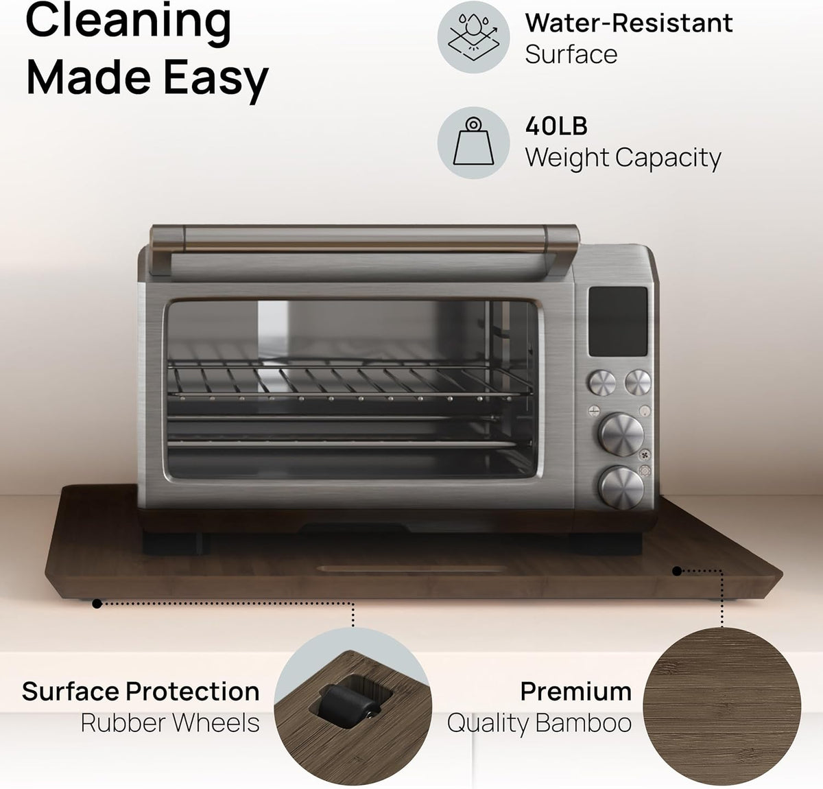 Ibyx Elegant Sliding Tray for Your Coffee Maker & Heavy Kitchen Appliances - Sturdy, Slides Easily from Under The Cabinet (Brown, 21" W x 15" D)