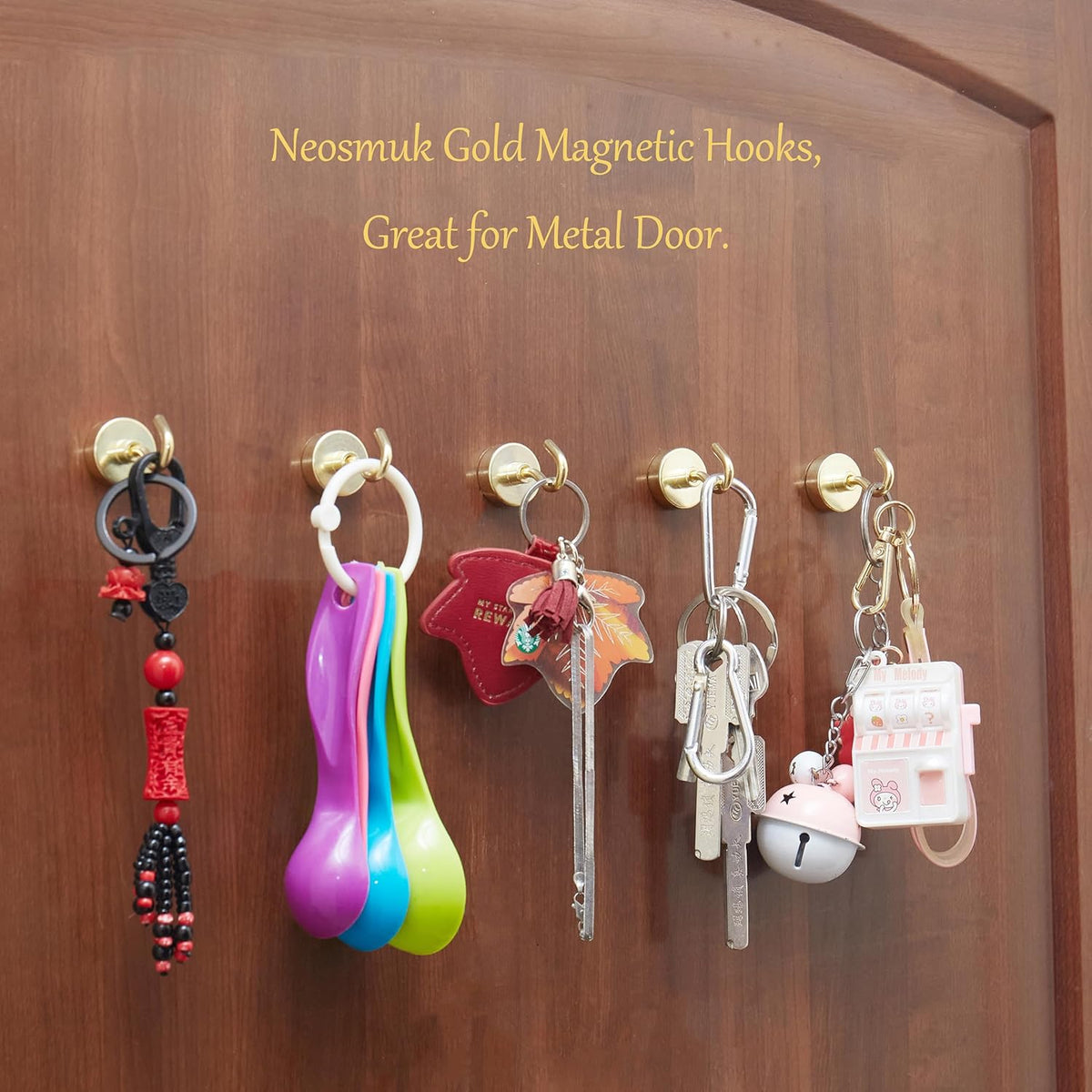 Neosmuk Magnetic Hooks,Heavy Duty Earth Magnets with Hook for Refrigerator, Extra Strong Cruise Hook for Hanging, Magnetic Hanger for Cabins, Grill (Gold, Pack of 10)