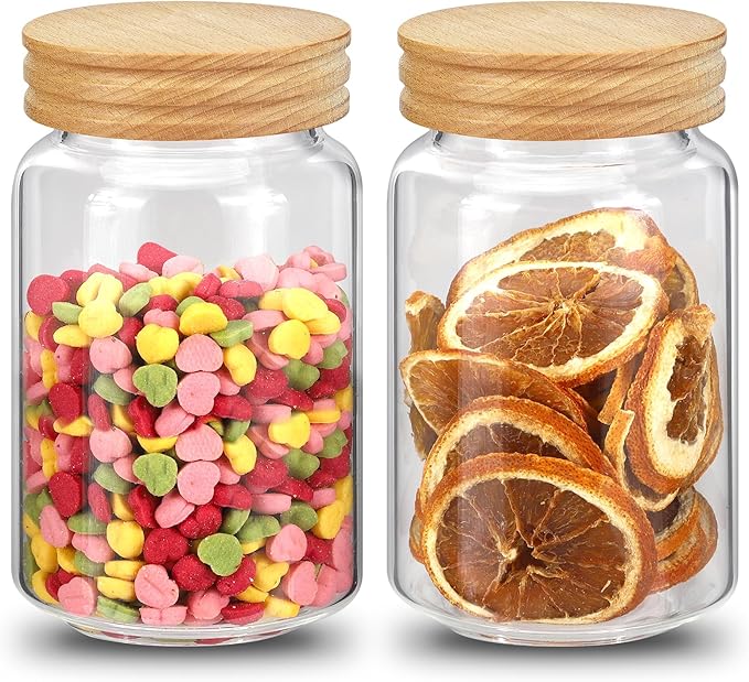 Small Glass Jars with Airtight Lid Seasoning Containers Glass Spice Jar Food Pantry Storage Containers for Kitchen Sugar Tea Coffee Bean Nuts Cookies Herbs Salt (23oz(700ml)*2pack)