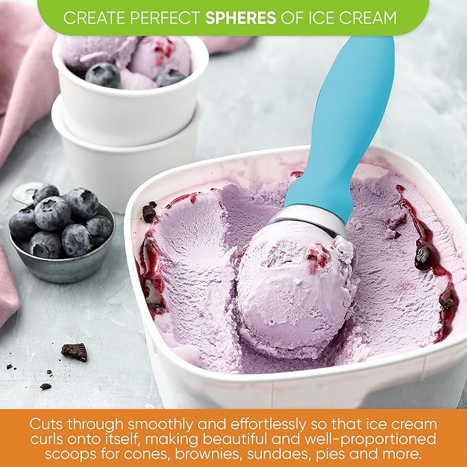 Spring Chef Ice Cream Scoop with Soft Grip Handle, Professional Heavy Duty Sturdy Scooper, Premium Kitchen Tool for Cookie Dough, Gelato, Sorbet, Aqua Sky