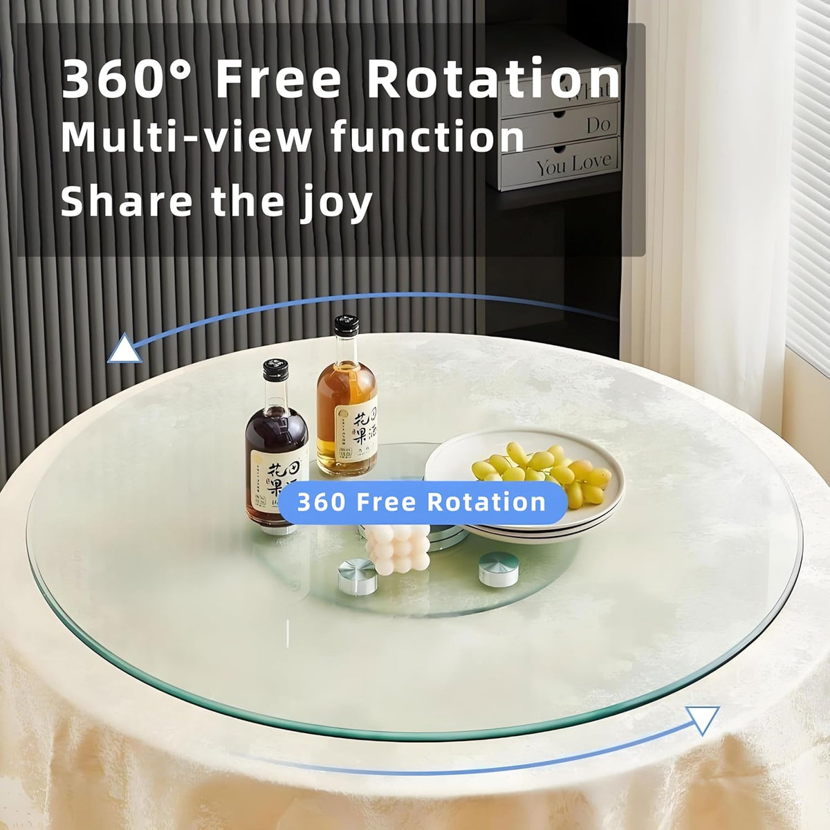24" Tempered Glass Lazy Susan Turntable, 360° Silent-Spin Round Clear Tabletop Rotating Tray, Centerpiece for Dining Tables, Smooth Rotation, for Banquets, Weddings & Family Gatherings