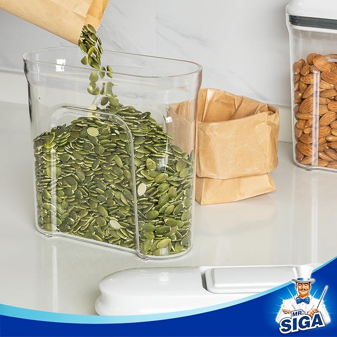 MR.SIGA Airtight Cereal Dispenser Set, Storage Containers for Dry Goods, Nuts, Beans, Snacks, BPA Free, 1.3 L / 1.37 Qt, Small, Clear, 2 Pack
