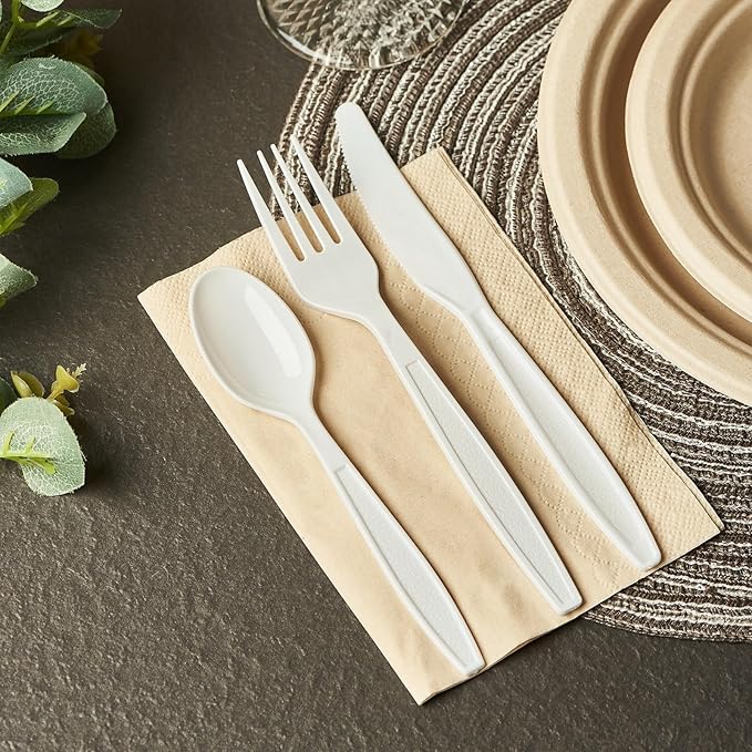 White Plastic Forks Spoons Knives Heavyweight Utensils Disposable Silverware Heavy Duty Cutlery Set [300 Combo Box]