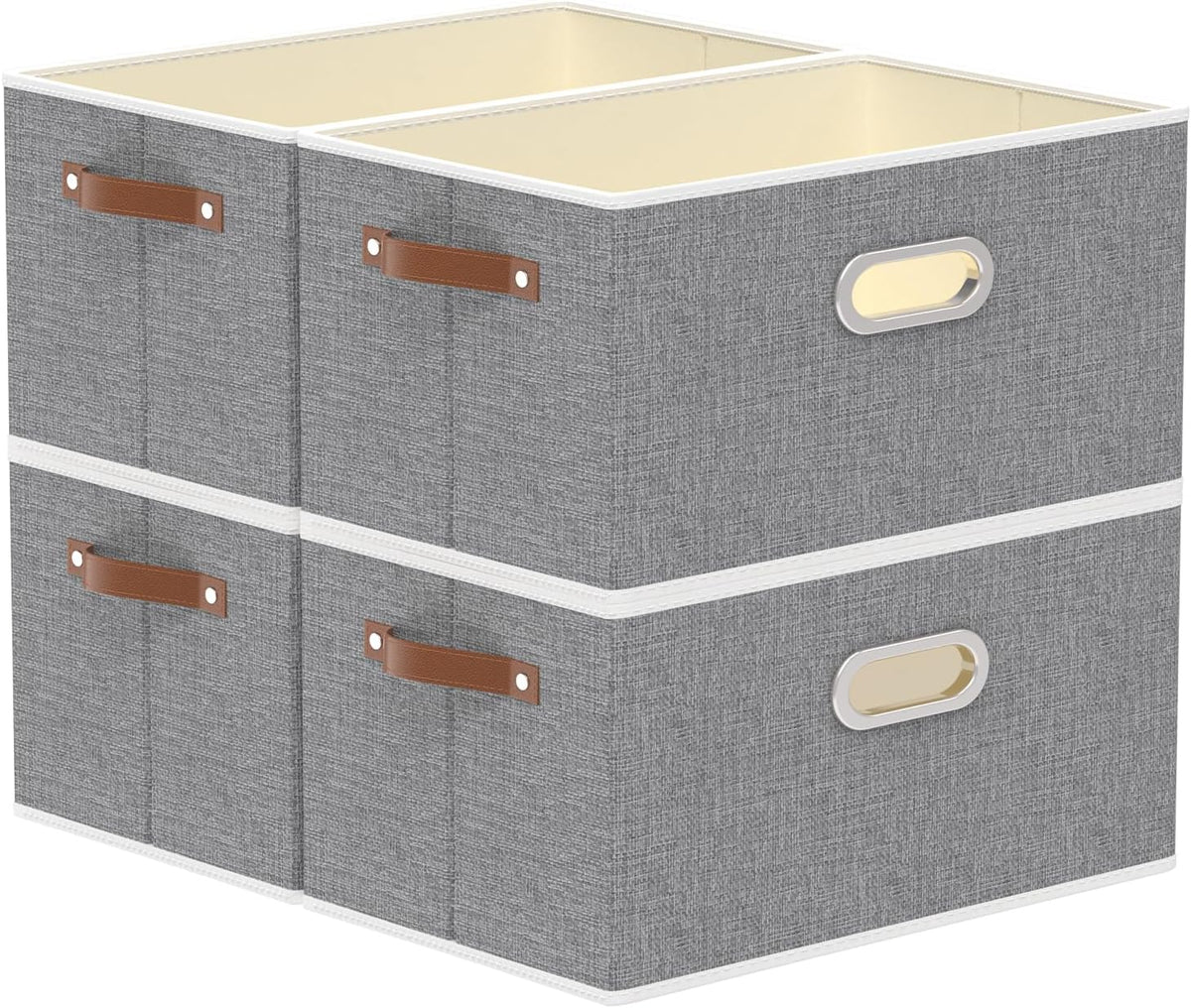 Yawinhe Foldable Storage Baskets for Shelves, Fabric Closet Organizers, Bins with 3 Handles, Cubes for Clothes, Grey, 15''Lx9.8''Wx8.3''H, 4-Pack