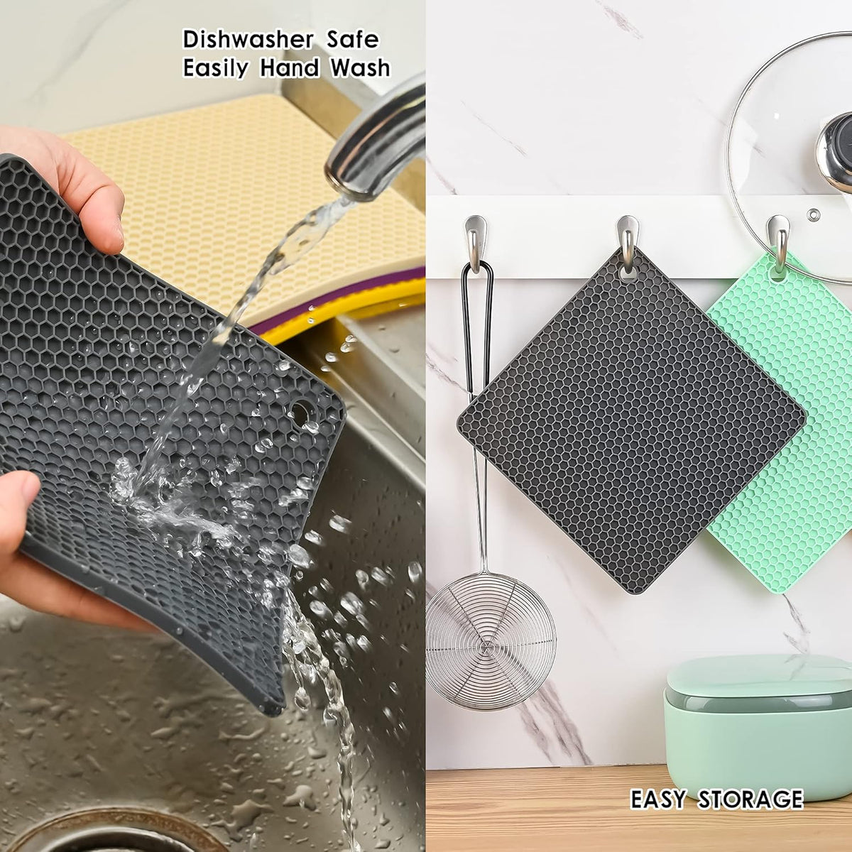 Silicone Trivets for Hot Pots and Pans, Multi-Use Heat Resistant Mats for Countertop Set of 4 Black