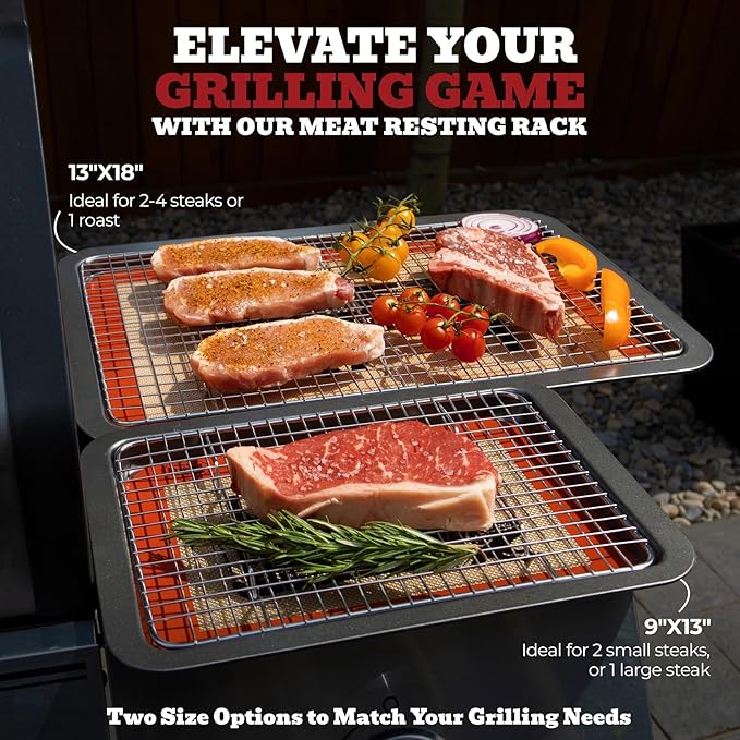 Trinity Provisions Meat Resting Pan - With Wire Rack and Silicone Baking Mat - Dishwasher and Oven Safe Stainless Steel, for Cooking and Cooling Steak, BBQ, Bacon, & More