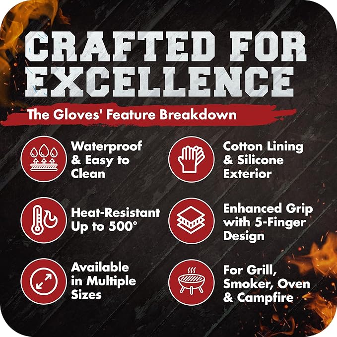 KITCHEN PERFECTION Silicone Smoker Oven Gloves - Extreme Heat Resistant BBQ Gloves - Handle Hot Food Right on Your Smoker Grill Fryer Pit | Waterproof Oven Mitts | Superior Value Set + 3 Bonuses