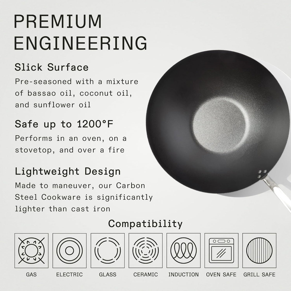 Made In Cookware - 13" Seasoned Carbon Steel Wok - (Like Cast Iron, but Better) - Professional Cookware - Crafted in Sweden - Induction Compatible