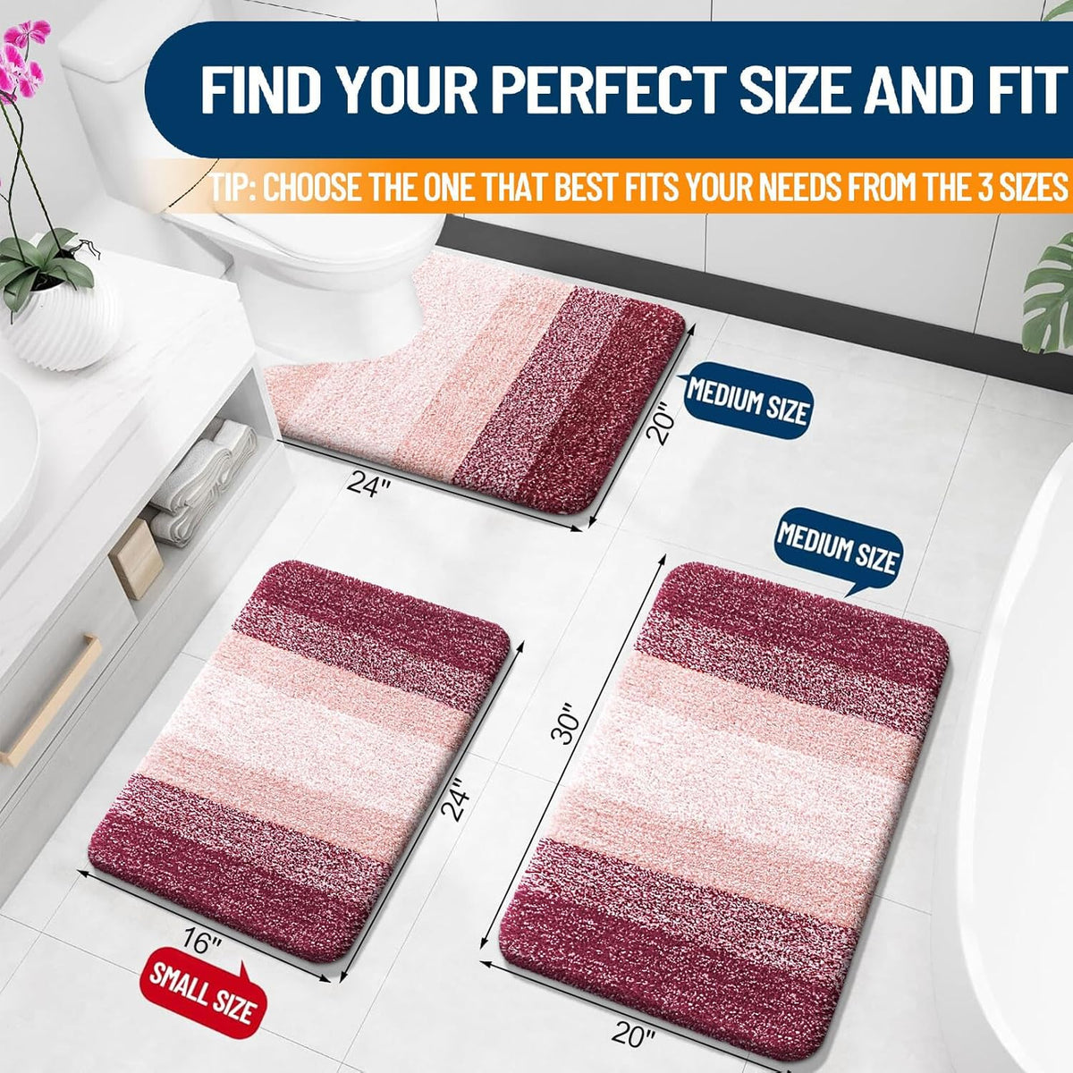 OLANLY Bathroom Rugs Mat 24x16, Extra Soft Absorbent Microfiber Bath Rugs, Rubber Backing, Quick Dry, Machine Washable Bath Mats for Bathroom Floor, Tub and Shower, Home Decor Accessories, Red