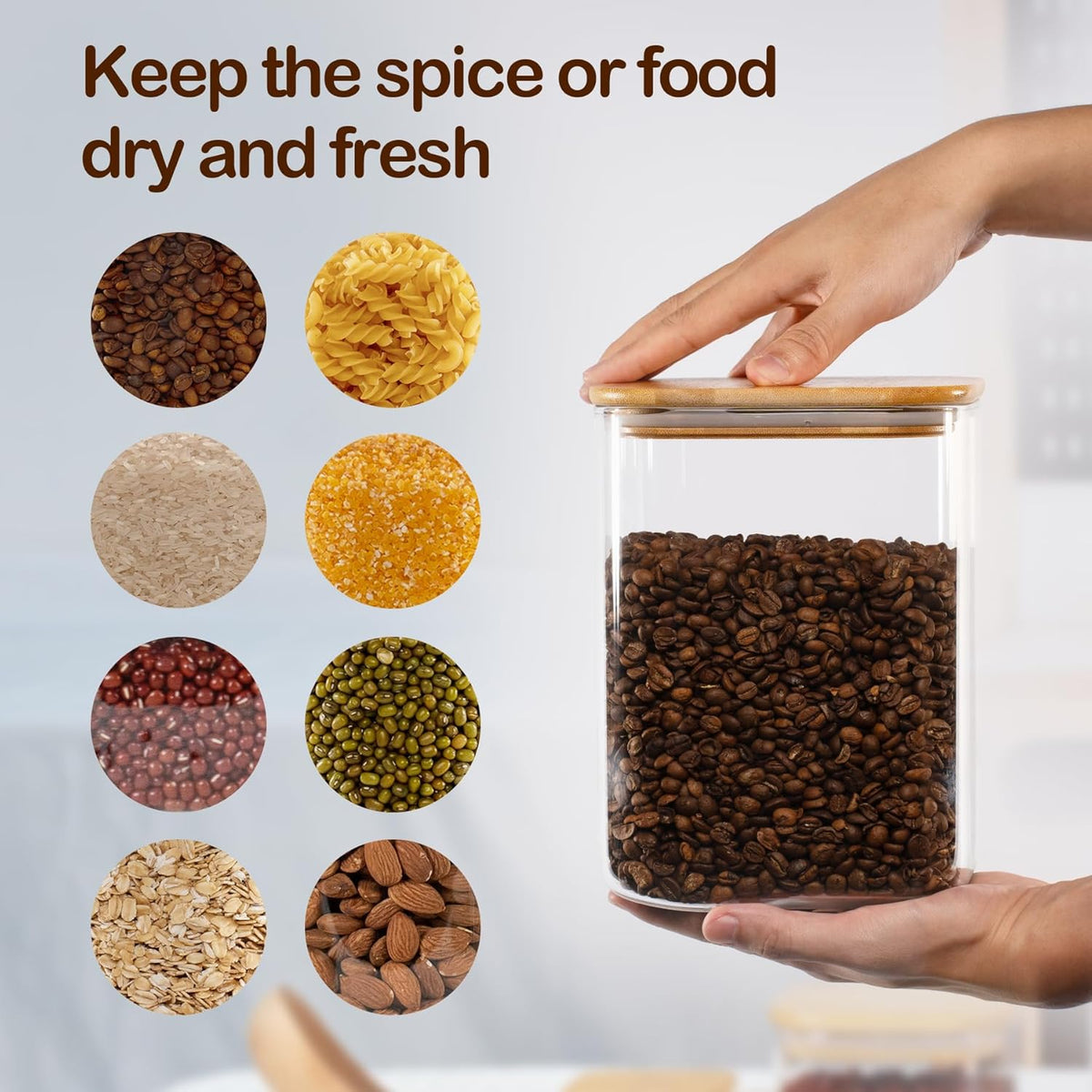 122oz Airtight Glass Square Storage Canister with Bamboo Lid Set of 1 (3600ml) Gallon Glass Jars Large Kitchen Canister for Sugar, Flour, Cookies and Coffee beans (‎with Black Lable)