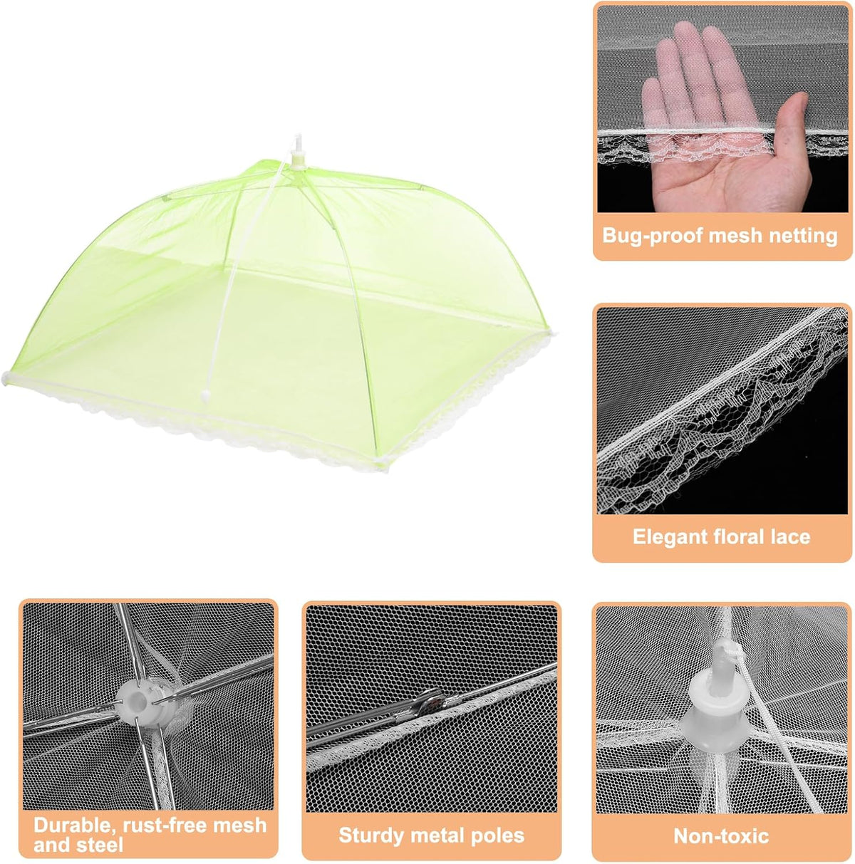 uxcell 3 Pcs Large and Tall Food Covers 17" Mesh Food Covers for Outdoors Collapsible Food Protector Covers Tent for Parties Outdoor Picnics BBQs, Green