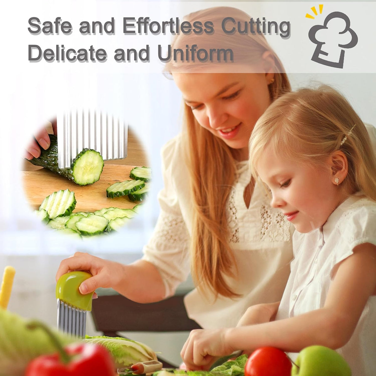 2 Pcs Stainless Steel Crinkle Cutter for Veggies, Wavy Cutter for Potato, Carrot, Chip, Vegetable, Butter, Lettuce (Green and Blue)