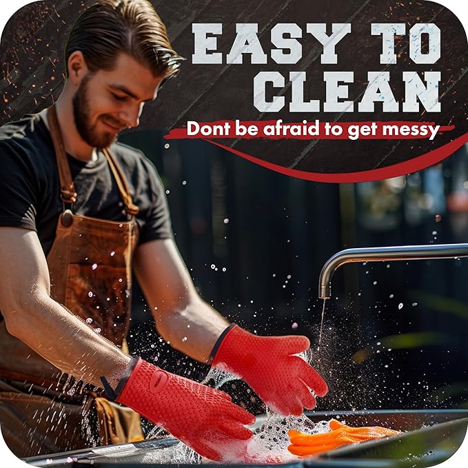 KITCHEN PERFECTION S Silicone Smoker Oven Gloves -Extreme Heat Resistant BBQ Gloves -Handle Hot Food Right on Your Grill Fryer Pit|Waterproof Oven Mitts |Superior Value Set+3 Bonuses