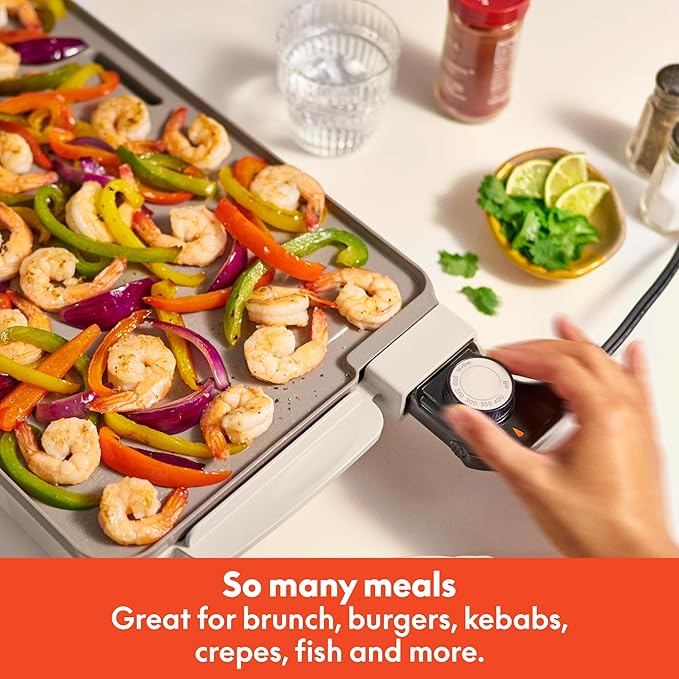 bella 12" x 22" Electric Griddle with EverGood™ Ceramic Nonstick Coating, Removable Temperature Probe, Dishwasher-Safe Drip Tray & Cool Touch Handles, Cook up to 15 Eggs, 1500 Watt, Oatmilk