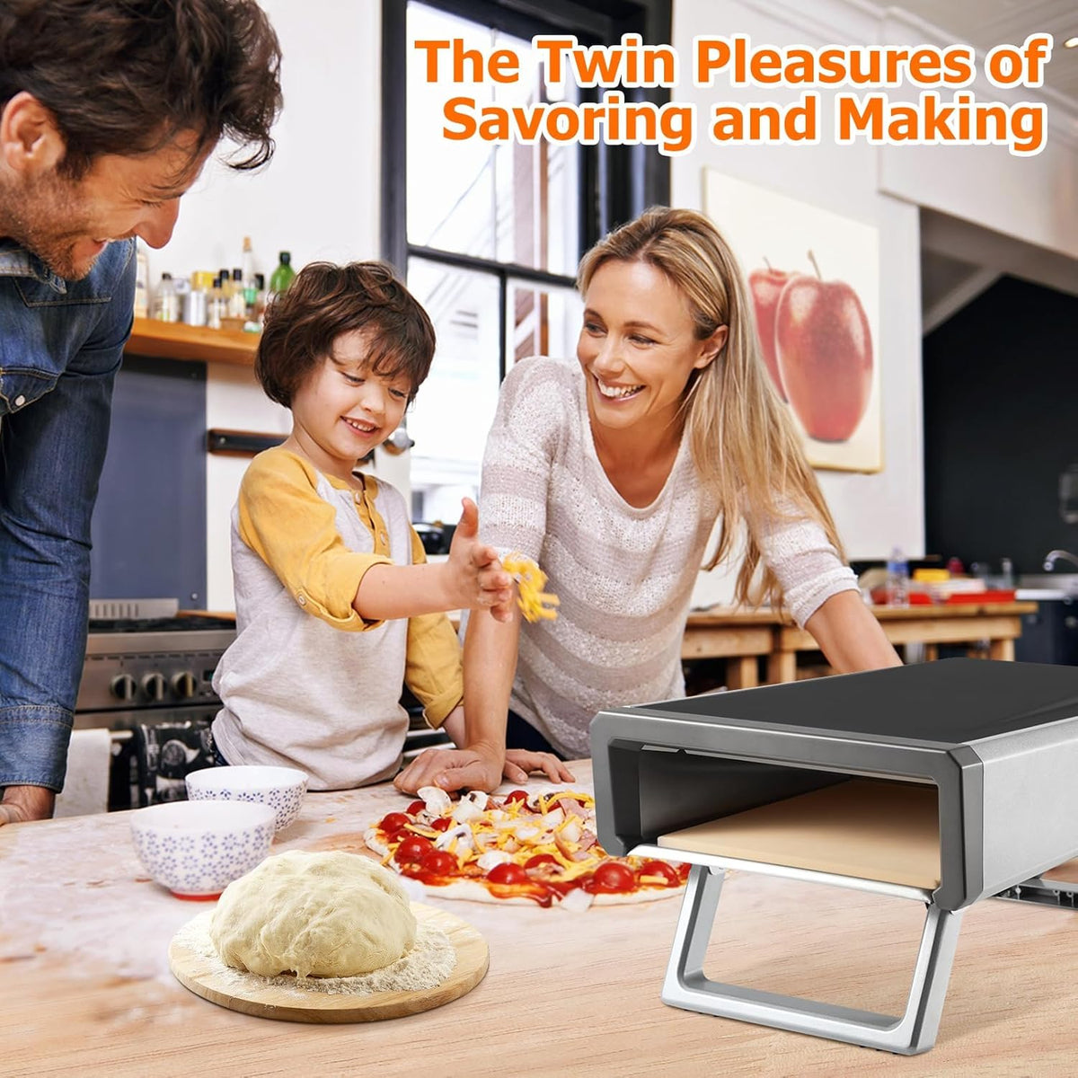 12" Portable Propane Pizza Oven - Heats to 950°F in 15 Mins, Cooks in 60 Secs - With Pizza Stone for Backyard, Camping & Outdoor Kitchen