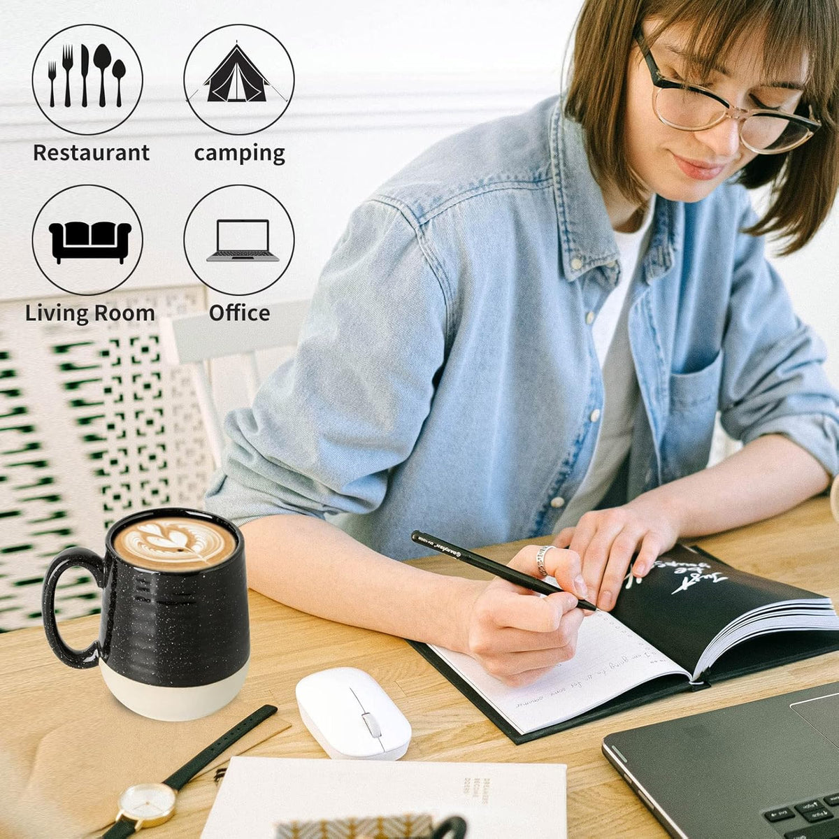 Hasense Coffee Mugs Set of 2, 20 oz Coffee Cups Ceramic, Big Tea Cup with Comfortable Handle, Black Coffee Mug Set for Office and Home, Ideal for Latte Soup Tea Mike, Dishwasher Microwave Safe