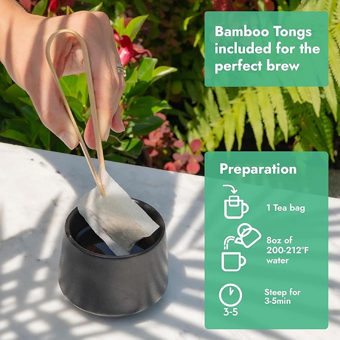 Vital Bloom 120 Tea Bags Moringa Tea, 100% Natural Moringa Leaves Herbal Tea, Supporting Digestion & Immune System - Bleach Free Tea Bags, Non-GMO (Free Bamboo Tongs Included)