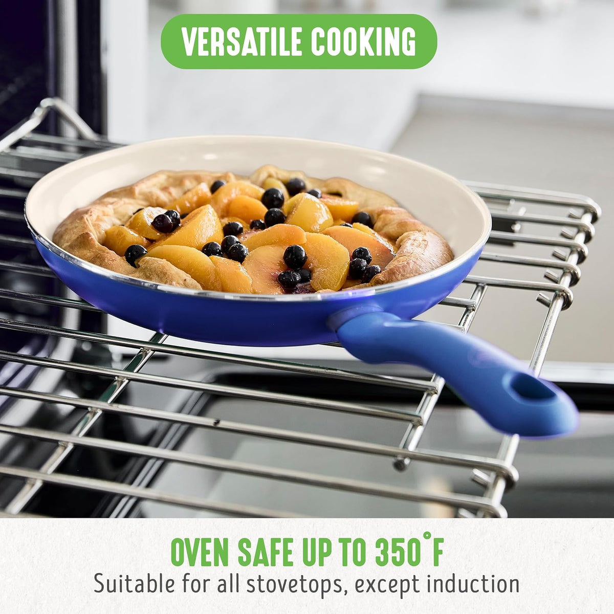 GreenLife 16 Piece Nonstick Cookware Set, Soft Grip Non-Toxic PFAS-Free Ceramic Pots & Pans, Dishwasher & Oven Safe, Frying, Sauce, Saute, Utensils, Glass Lids, Stay-Cool Handles, Wobble Free, Blue