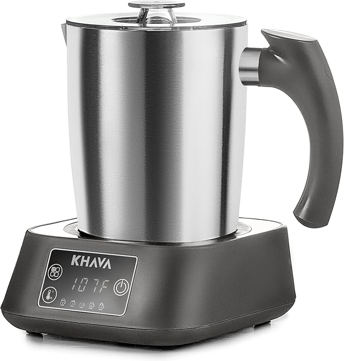 KHAVA 5-in-1 Electric Milk Frother and Steamer, Hot Cold Foam Maker & Milk Heater, Automatic Milk Warmer for Coffee, Latte, Hot Chocolate, 17oz Stainless Steel Pitcher Detachable for Dishwasher Safe