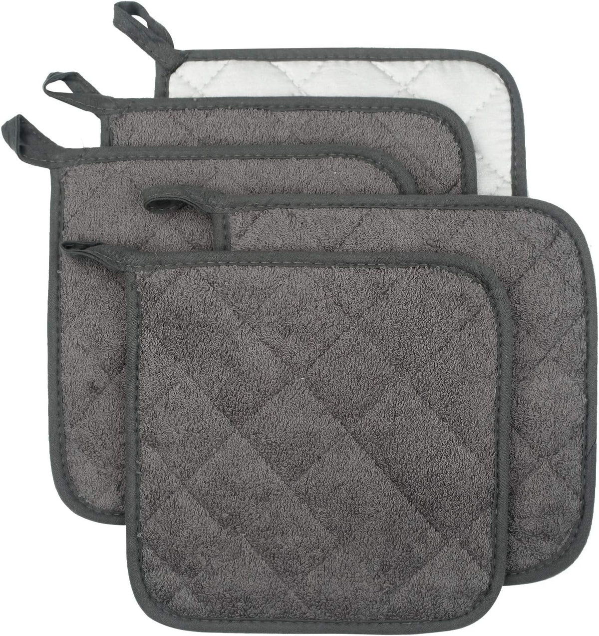 100% Cotton Kitchen Everyday Basic Terry Pot Holder Heat Resistant Coaster Potholder for Cooking and Baking Set of 5 Mineral Gray
