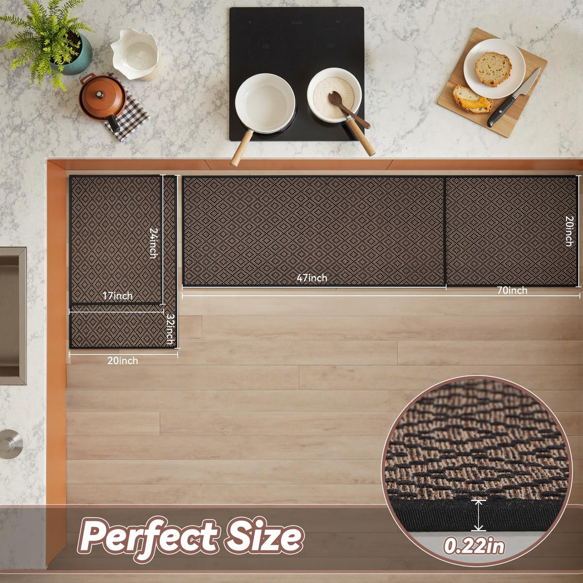 PADOOR Kitchen Floor Mat, Rubber Backed Kitchen Rugs Non Slip Washable, Super Absorbent Kitchen Mats for Floor Front of Sink, 17"x24", Black