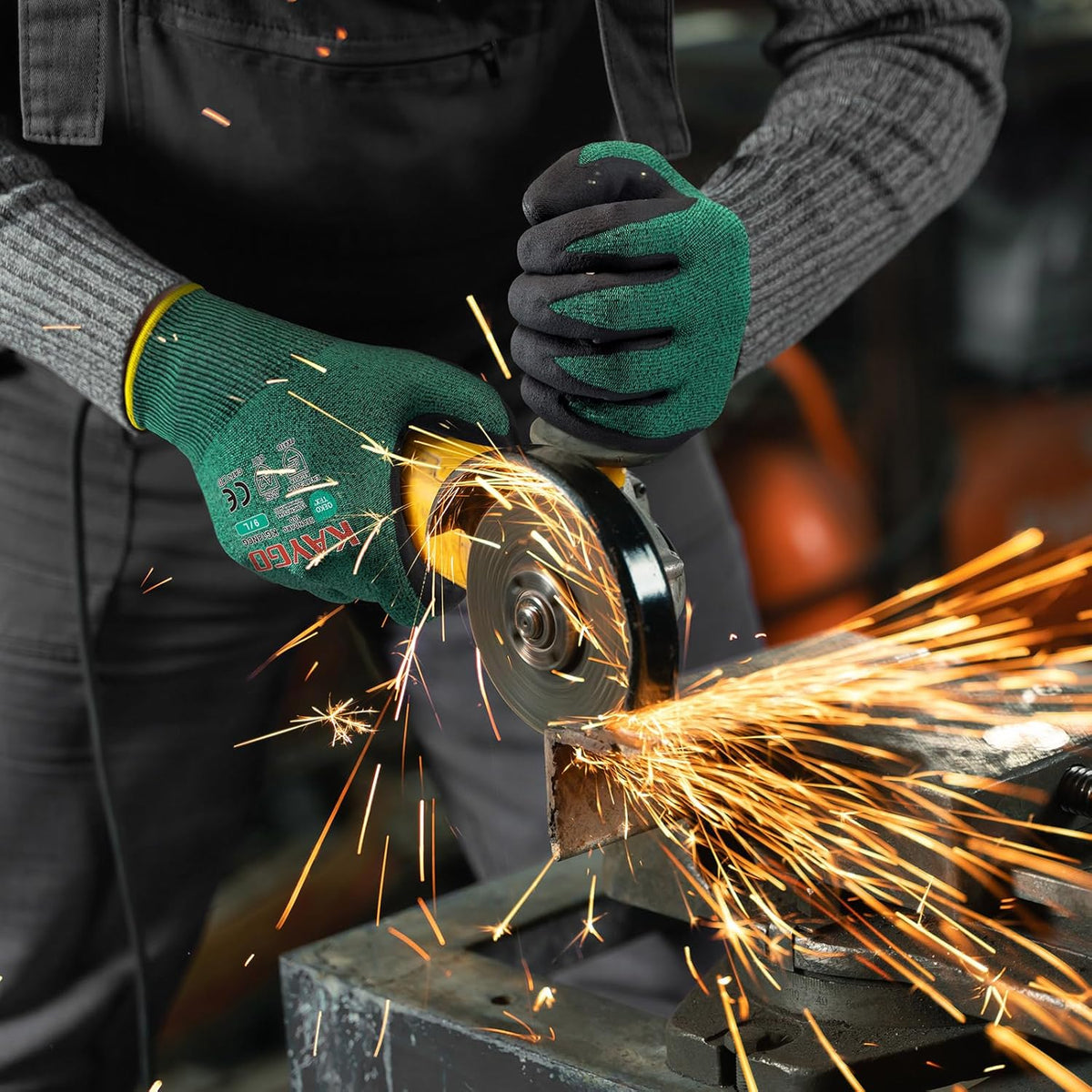 KAYGO Safety Work Gloves MicroFoam Nitrile Coated, 3 Pairs KG18N, Cut Resistant Glove with Abrasion and Oil Resistant Grip, ANSI Cut Level A2, S, Green